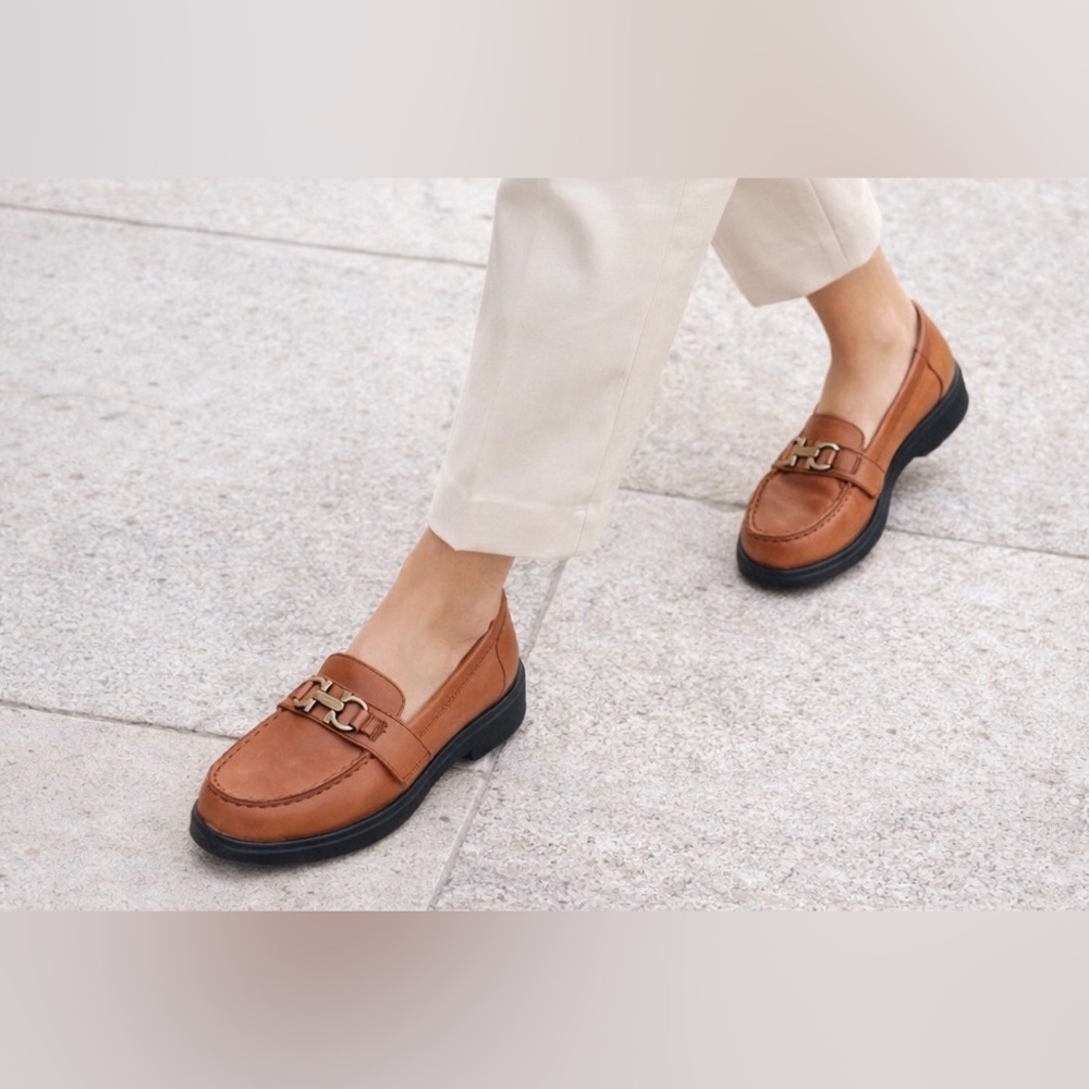 Dr. Comfort Mallory Cognac Leather Horsebit Loafers Comfort Flats Size 6.5